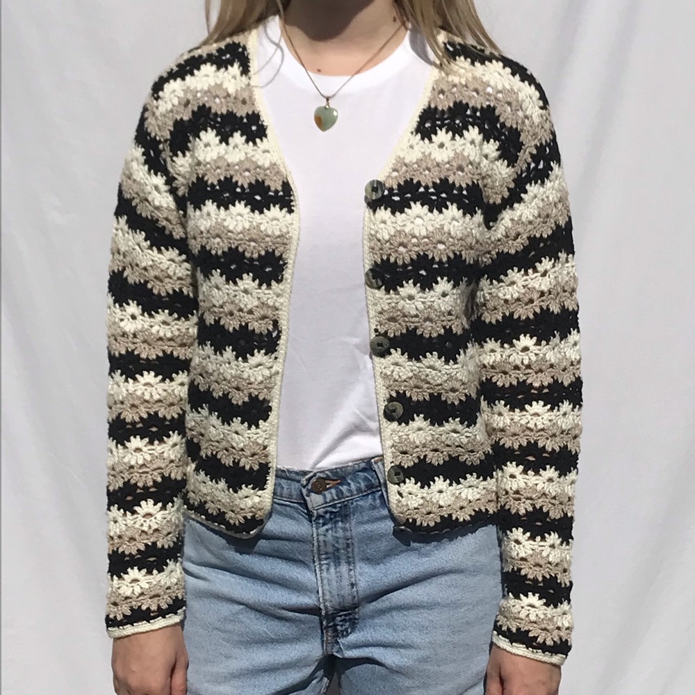 Vintage Curio Hand Knit Boho Crochet Cardigan